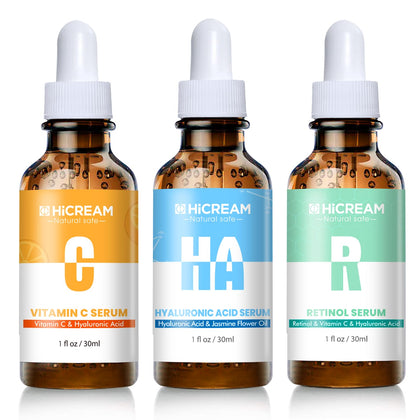 Face Serum Set - Vitamin C Serum, Hyaluronic Acid & Retinol with Hydrating, Brightening & Firming Skin, Anti-aging