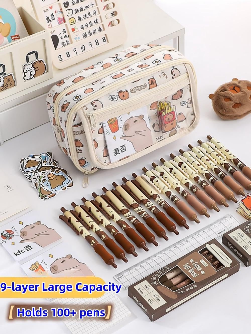 Cute Kawaii Pencil Case Pouch Cartoon Pen Box Holder Organizer for Office Workspace Supplies Desk Accessories Travel