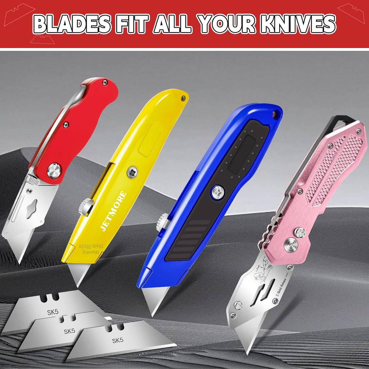100 Pack Utility Knife Blades, SK5 Box Cutter Blades, Razor Blades