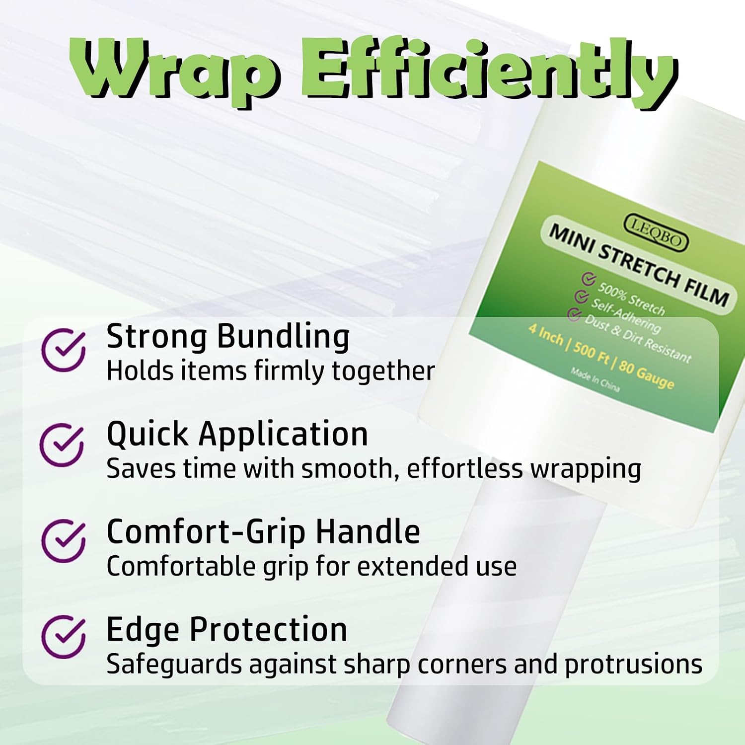 Clear Stretch Wrap Film,4" x1000Ft Pallet Wrap Roll with Handle for Moving Supplies,80 Gauge Industrial Strength