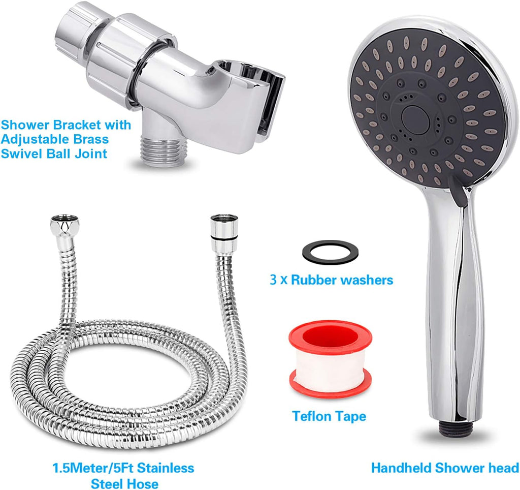 High Pressure Handheld Shower Head Briout 5-Settings Powerful Water Spray Shower Head against Low Pressure Water Flow