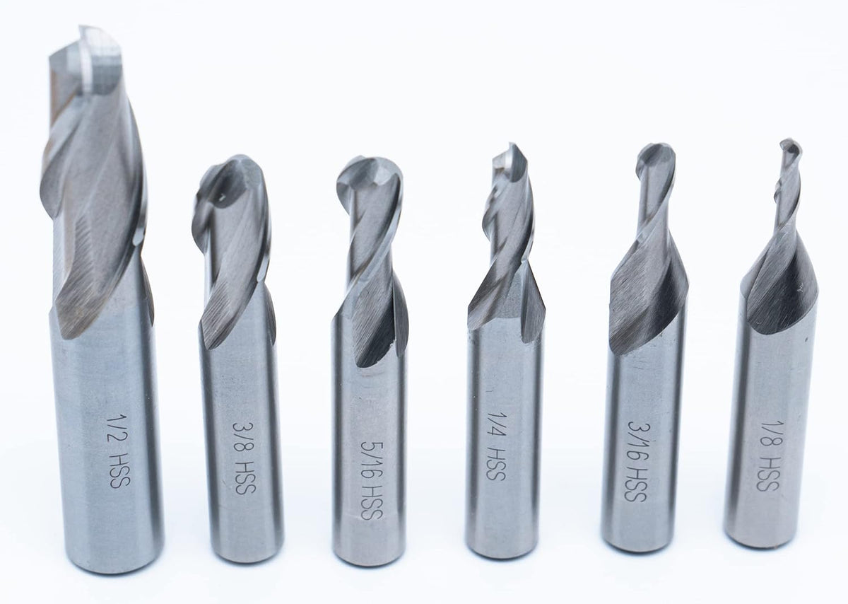 M2 HSS 6PC Set Ball END Two Flute END Mills Set 1/8-1/2