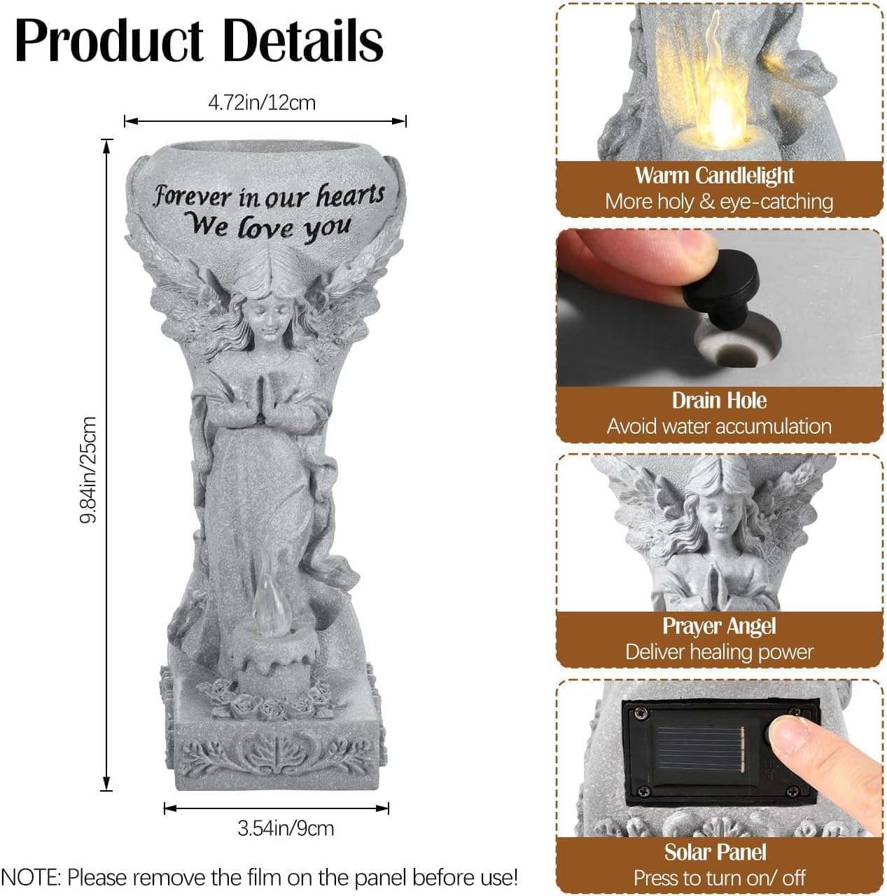 Solar Cemetery Vase for Grave, Praying Angel Garden Stake Sculpture