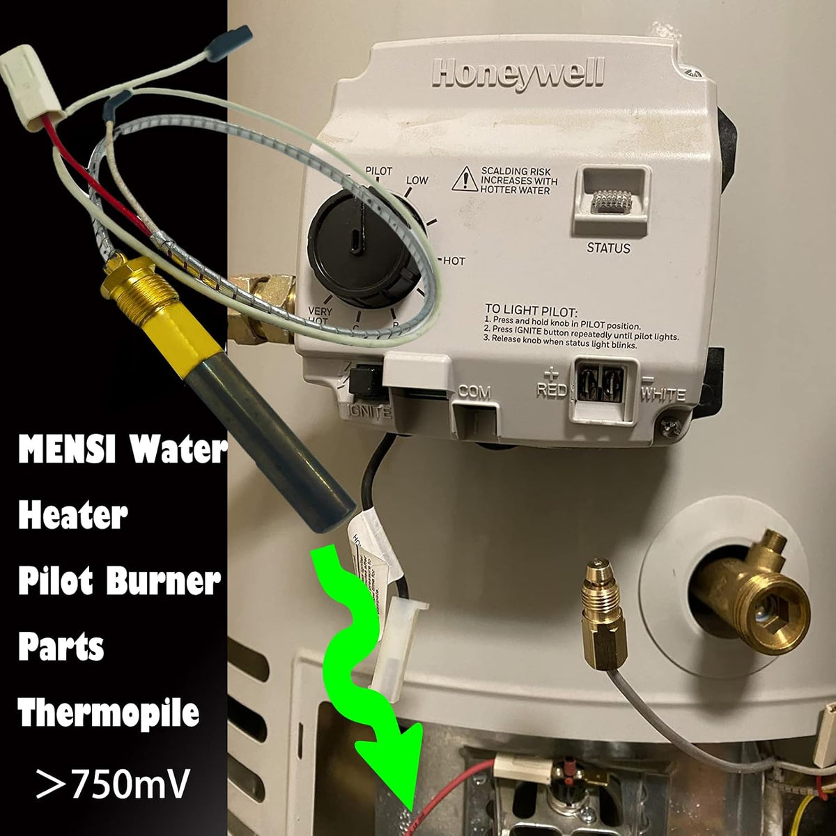 MENSI Gas Minivolt Thermopile Generator Replacement for Bradford White,17/26Honeywell Natural Gas Water Heater 233-47845-05, 233-47845-04 Pilot Assembly Parts, Fireplace Thermopiles (1)
