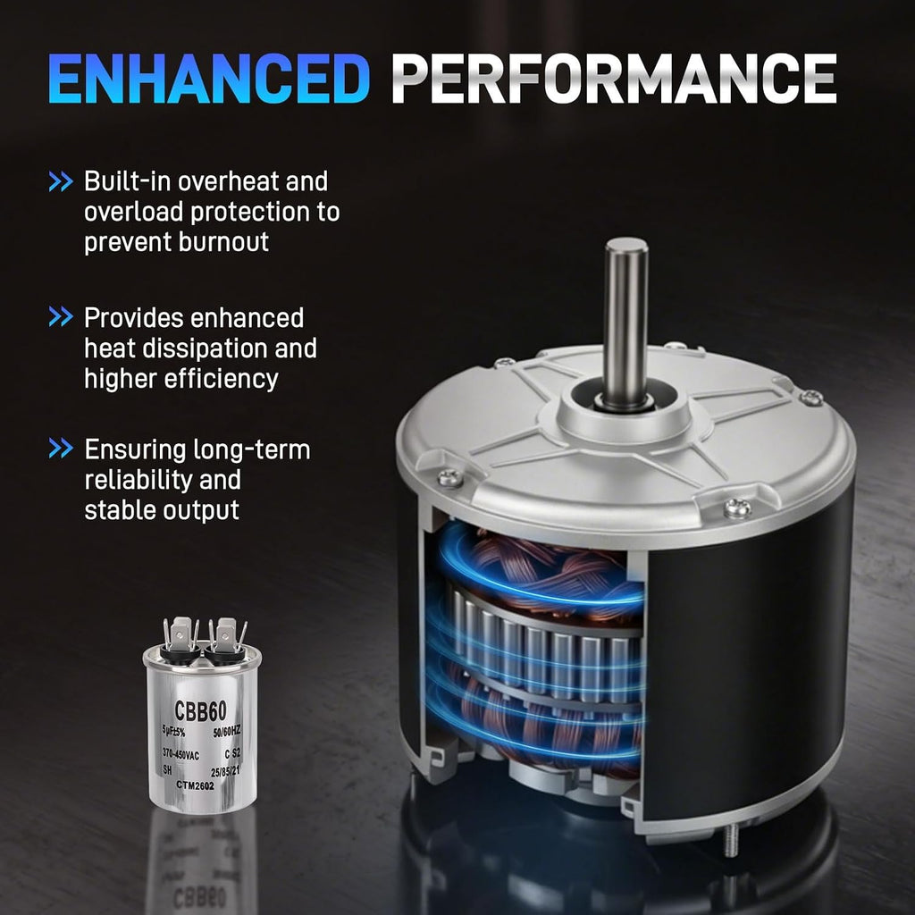 Condenser Fan Motor with Capacitor 208-230V 1/4 Hp 1100 RPM 48Frame | Compatible with Carrier 5KCP39EGS070S