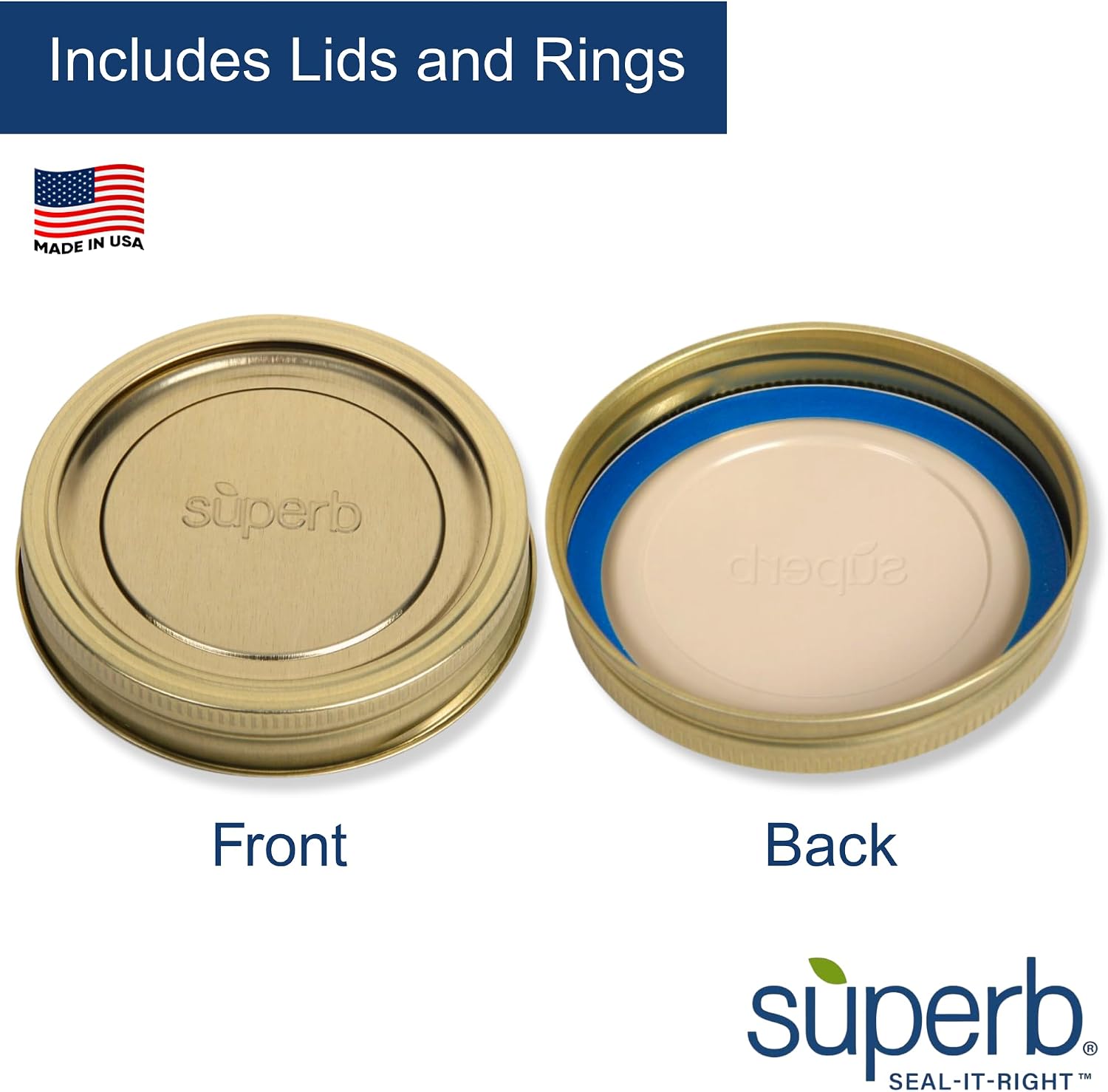 Superb Wide Mouth Mason Jar Canning Lids with Bands/Jar Rings – Made in the USA (24 Lids with Rings)