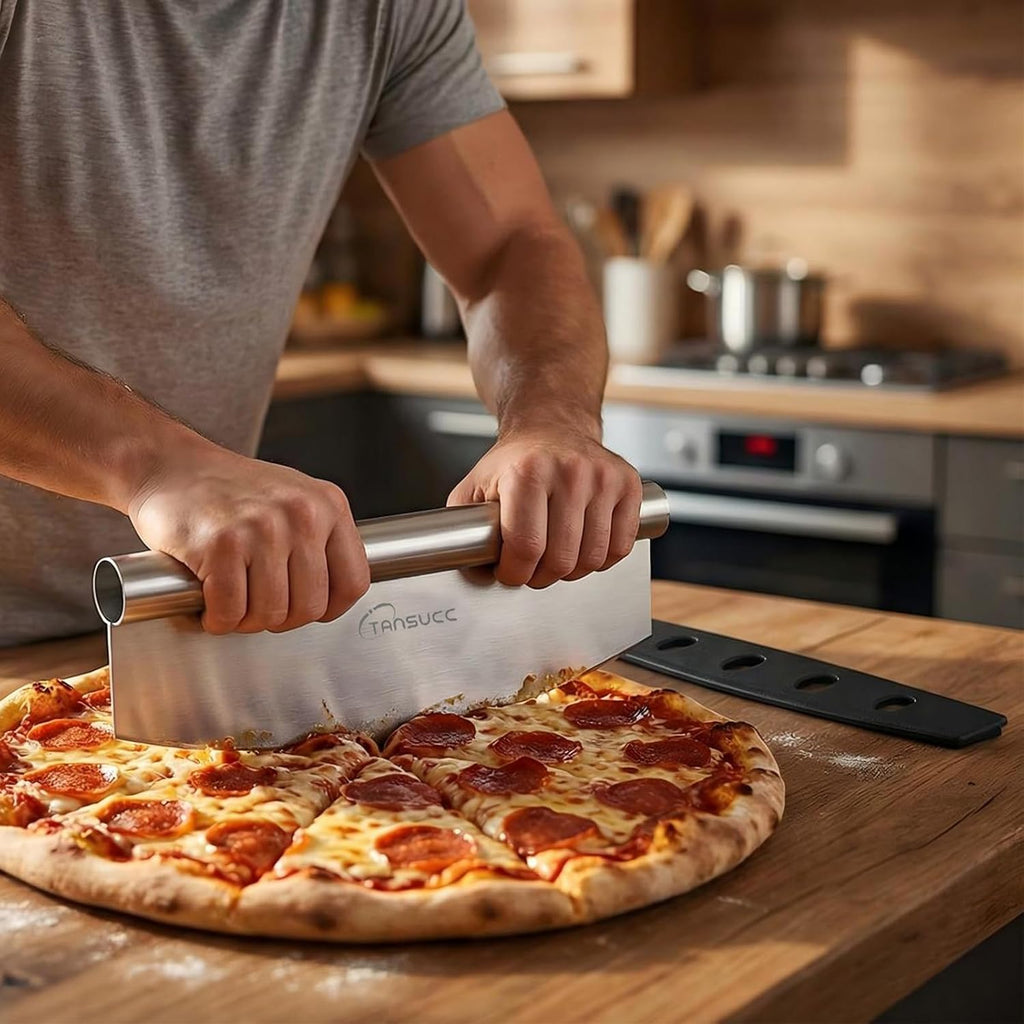 Pizza Cutter Rocker Blade 12 inch, Stainless Steel Sharp Large Pizza Slicer with Protective Cover, Dishwasher Safe