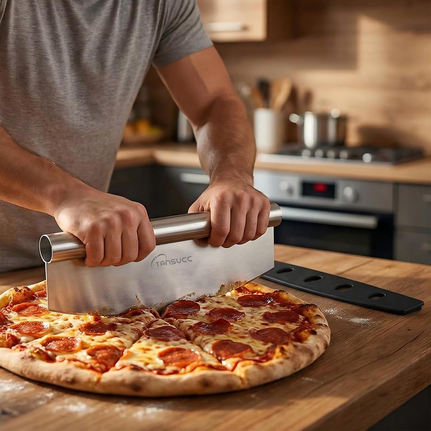 Pizza Cutter Rocker Blade 12 inch, Stainless Steel Sharp Large Pizza Slicer with Protective Cover, Dishwasher Safe