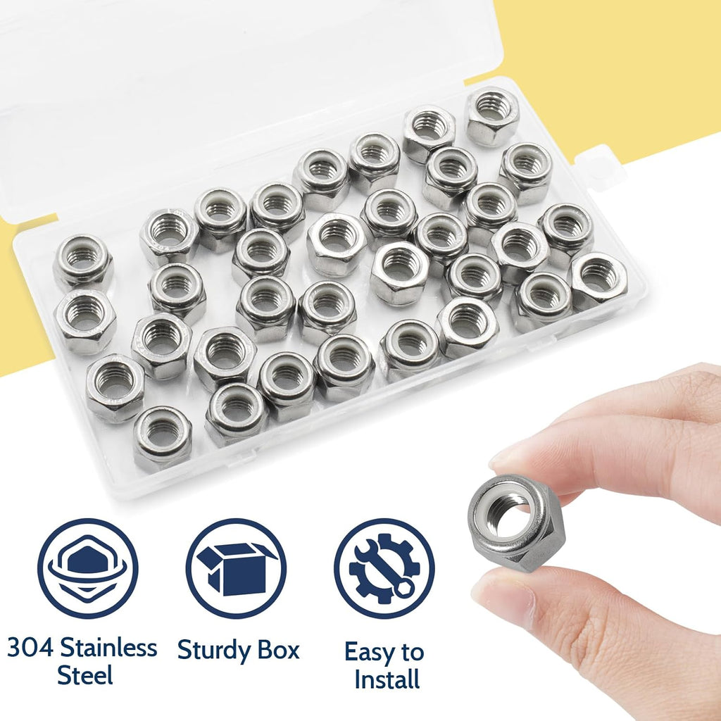 3/8-16 Lock Nut, 35Pcs Stainless Steel Nylock Insert Locking Nuts