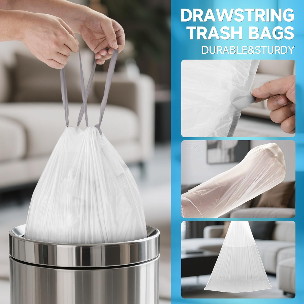 180 Ct 2.6 Gal Drawstring Small Trash Bags, Unscented for Bathroom
