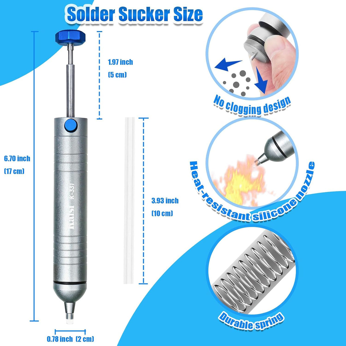 Kaisi Solder Sucker No Clog Desoldering Pump with Powerful Vacuum Suction