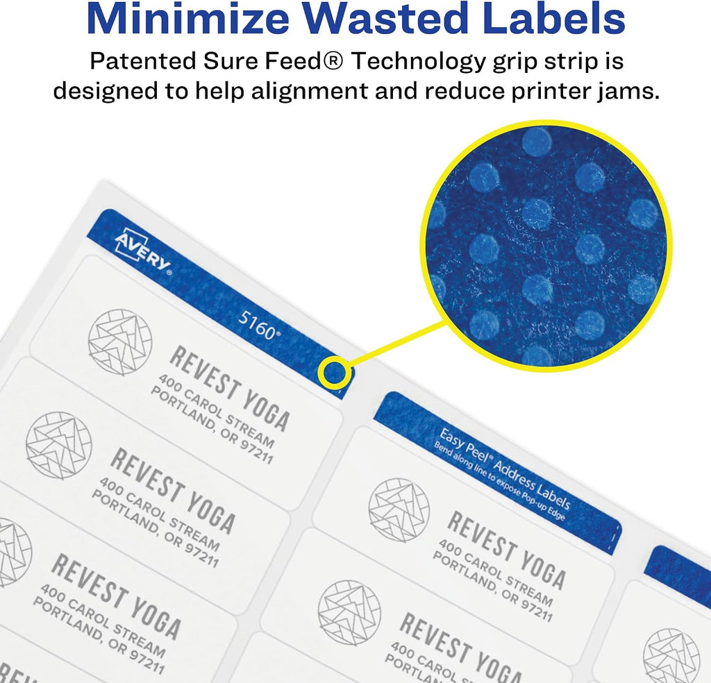 High Visibility Printable Round Labels, Sure Feed Technology, 2.5" Diameter, White, Laser Printer, 300 per Pack, 2