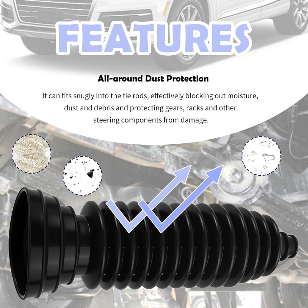 Tie Rod Boot Kit with Pinion Bellow Cable Ties and Clamps,Waterproof & Dustproof Rack and Pinion Boot for Steering System Protection,Silicone Inner Tie Rod Boot Car Accessories (Black)