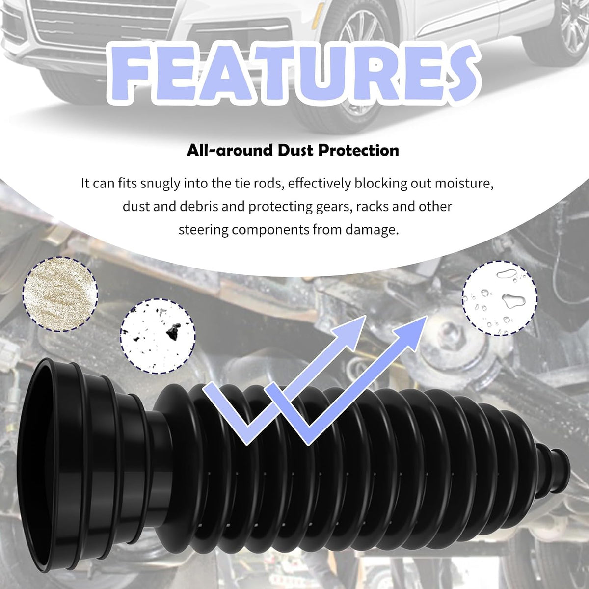 Tie Rod Boot Kit with Pinion Bellow Cable Ties and Clamps,Waterproof & Dustproof Rack and Pinion Boot for Steering System Protection,Silicone Inner Tie Rod Boot Car Accessories (Black)