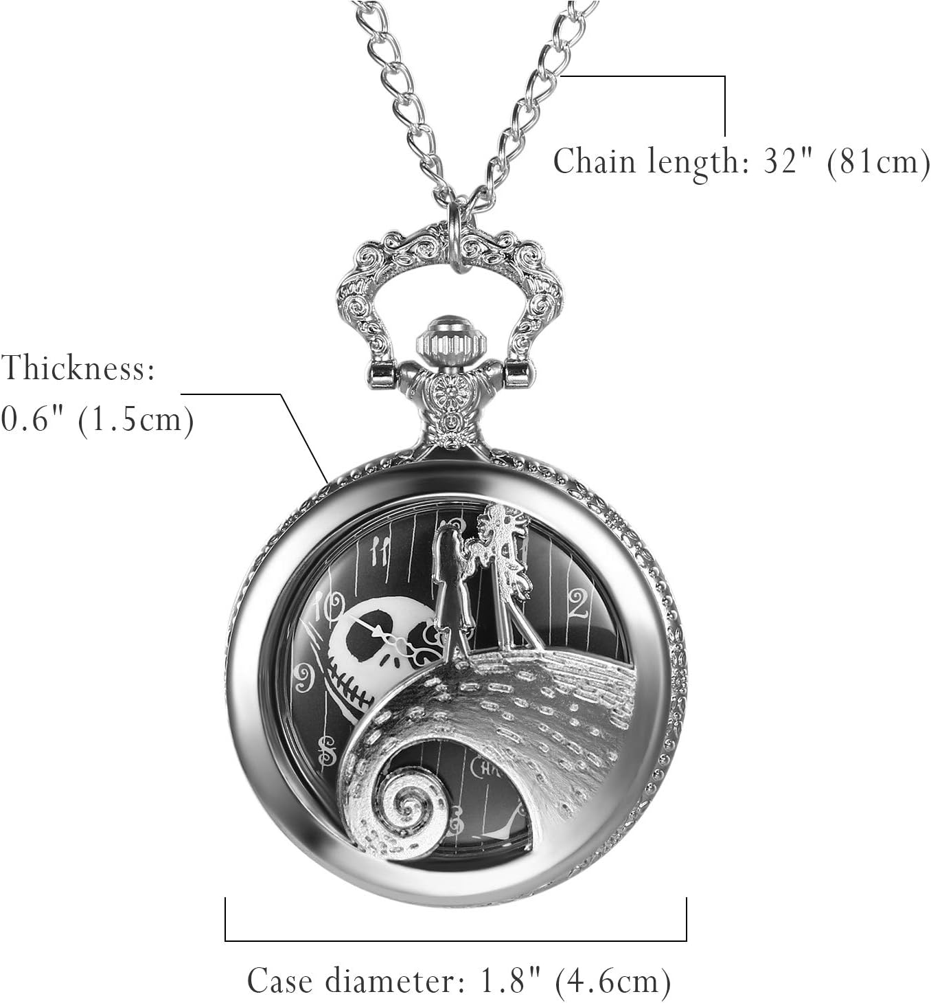 Nightmare Before Christmas Pocket Watch for Men Women Antique Quartz Pendant Chain Necklace Watch for Mother's Day