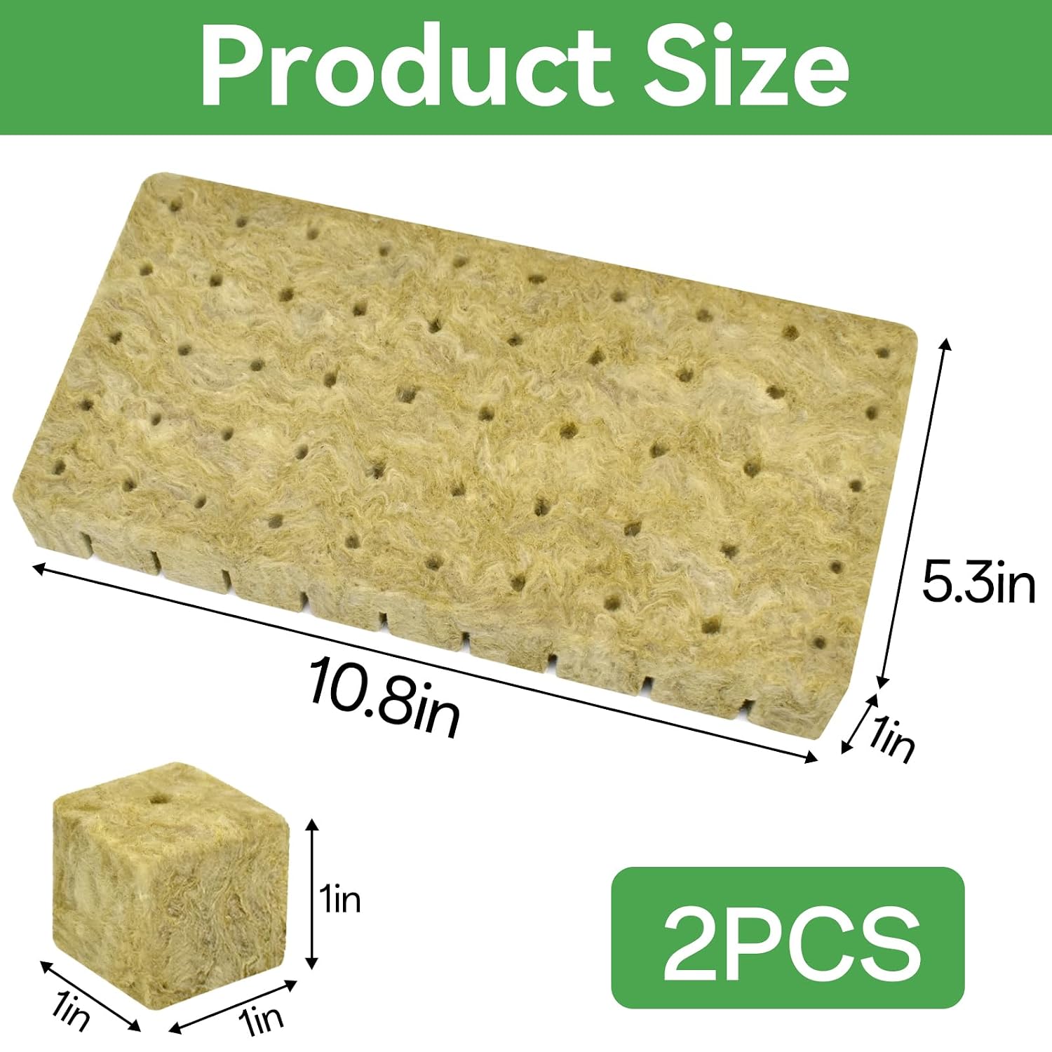 1" Rockwool Cubes, 2Sheets of 100 Rock Wool Seed Starter Plugs | Ideal for Hydroponic Seed Germination & Cuttings