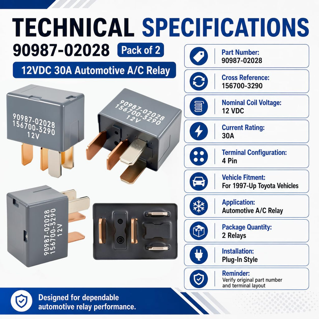 Relay 90987-02028 156700-3290 (Pack of 2), 12VDC 30A 4Pin