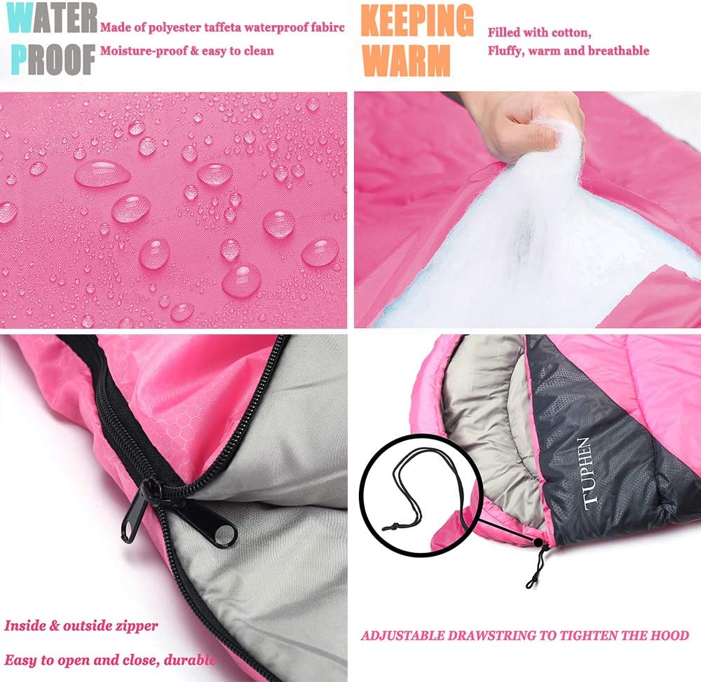 Sleeping Bags for Adults Kids Boys Girls Backpacking Hiking Camping Microfiber Liner, Cold Warm Weather 4 Seasons