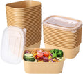 50 Sets 25oz Disposable Kraft Paper Bowls with Lids, Rectangle