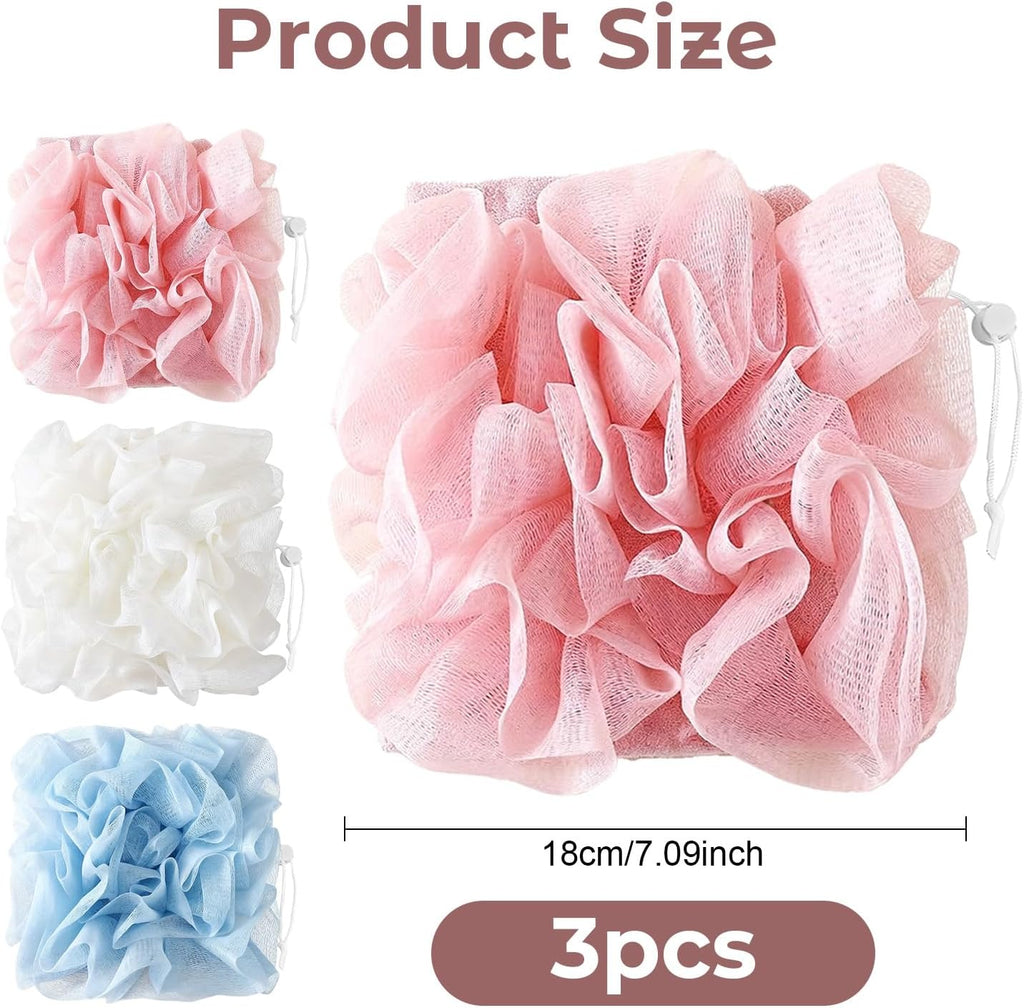 2 in 1 Loofah Sponges 3-Pack Dual-Sided Exfoliating Bath Sponges for Shower & Loofah Washcloth for Bar Soap Premium