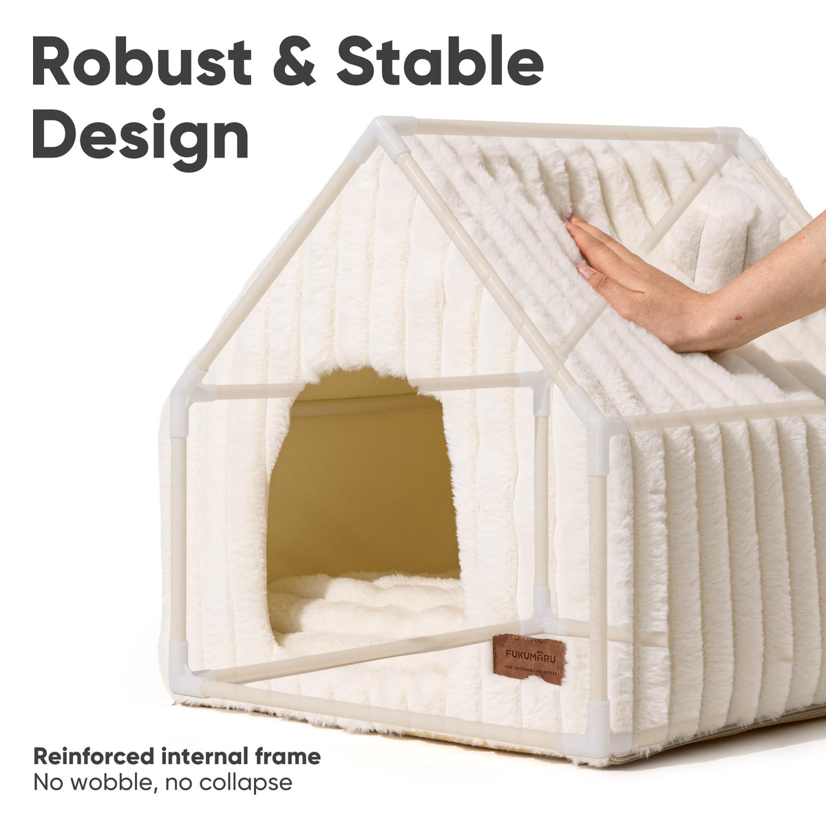 Cat Bed Cave, Enclosed Washable Covered Dog Bed with Support Frame