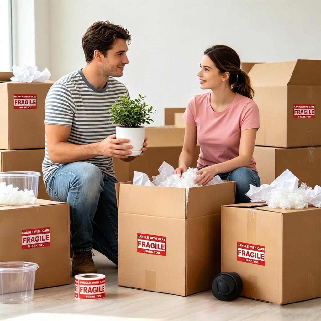 Fragile Stickers for Shipping, 2 x 3 Inch Red Handle with Care Labels, 2Rolls/ 1000 Labels Waterproof Packing