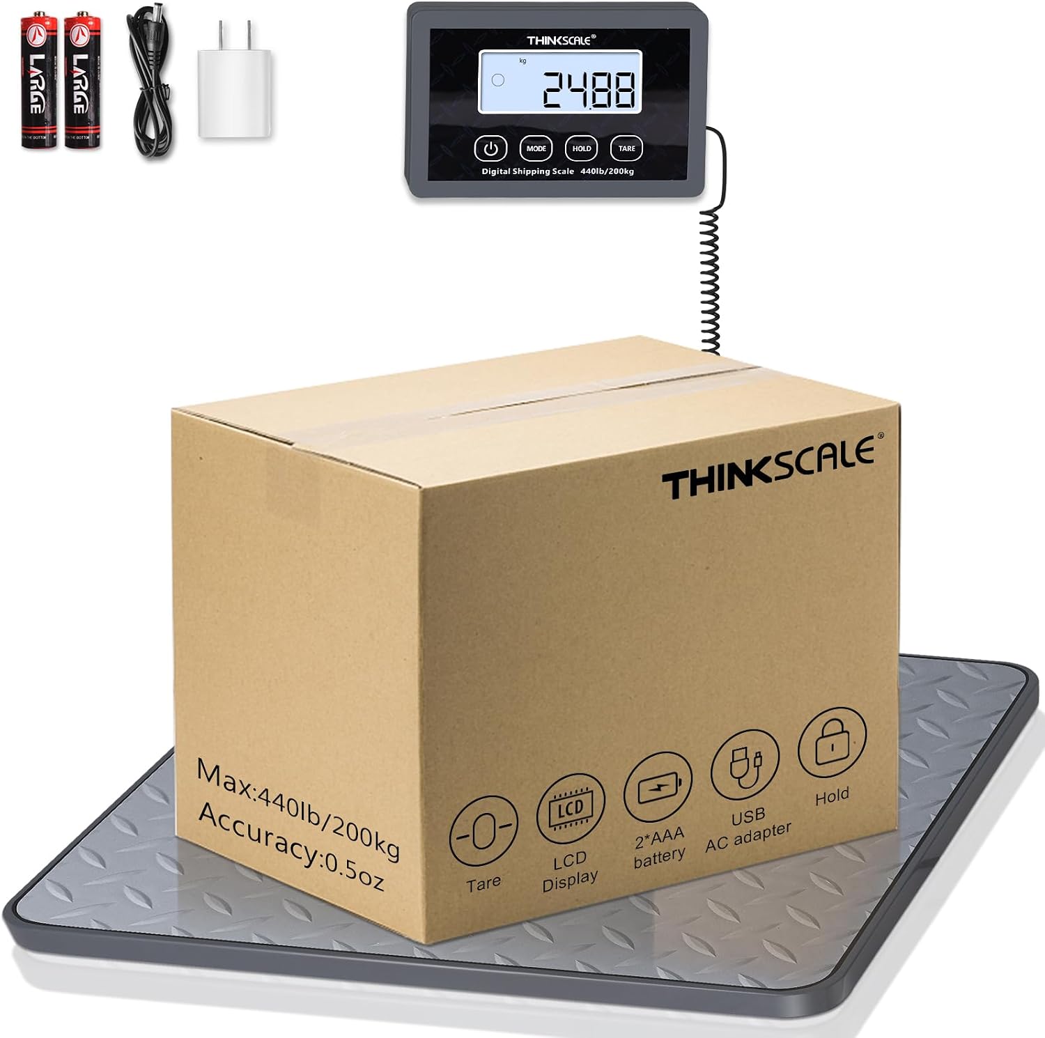 Shipping Scale 440lb×1oz – Postal, Luggage, Warehouse, Home | High-Precision 1oz Resolution, Hold/Tare, Backlit LCD
