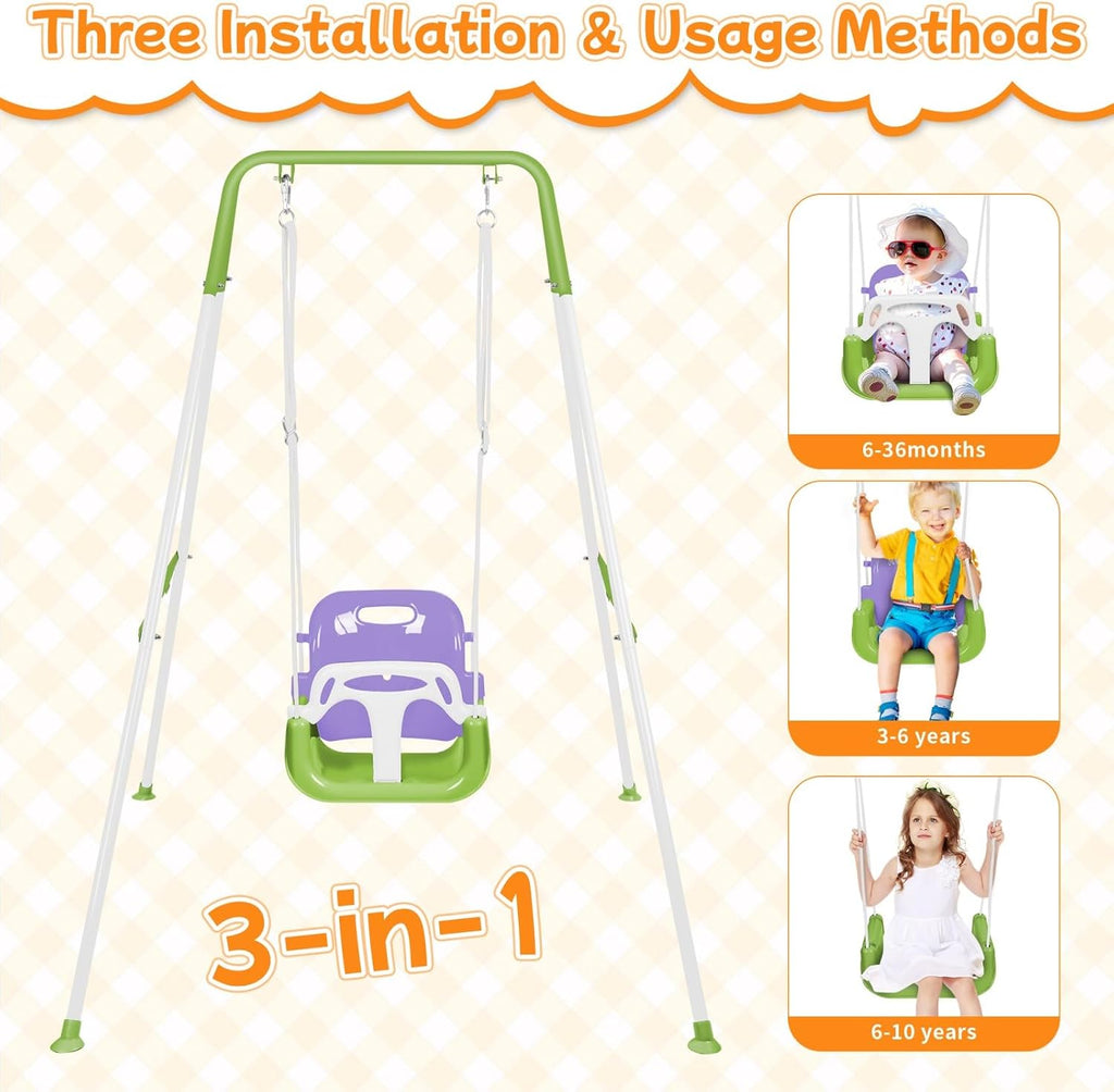 4-in-1 Toddler Swing Set & Baby Jumper and Bouncer for Toddlers, Foldable Baby Swing Stand for Outdoor Indoor Play