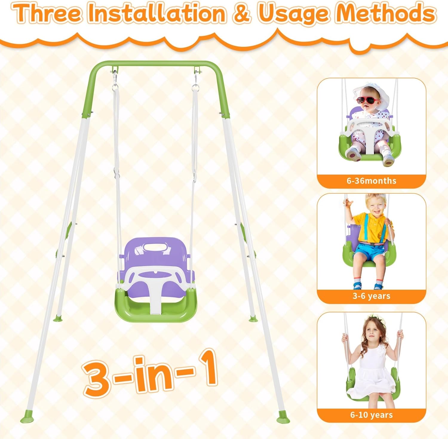 4-in-1 Toddler Swing Set & Baby Jumper and Bouncer for Toddlers, Foldable Baby Swing Stand for Outdoor Indoor Play