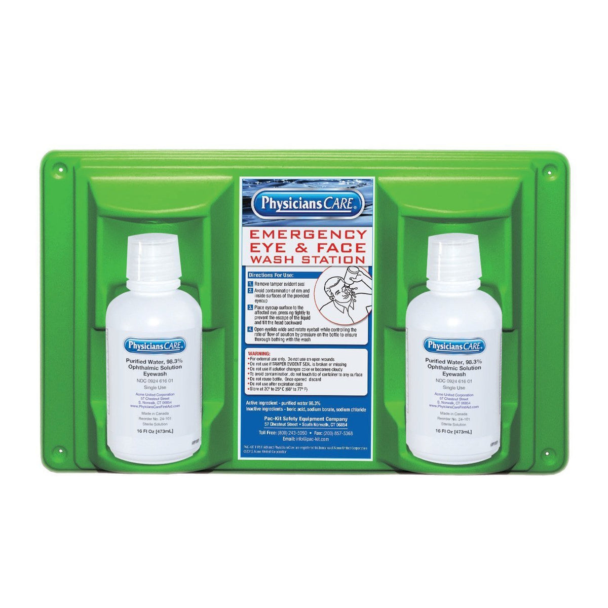 Wall-Mount Eyewash Station with Two 16 oz Bottles