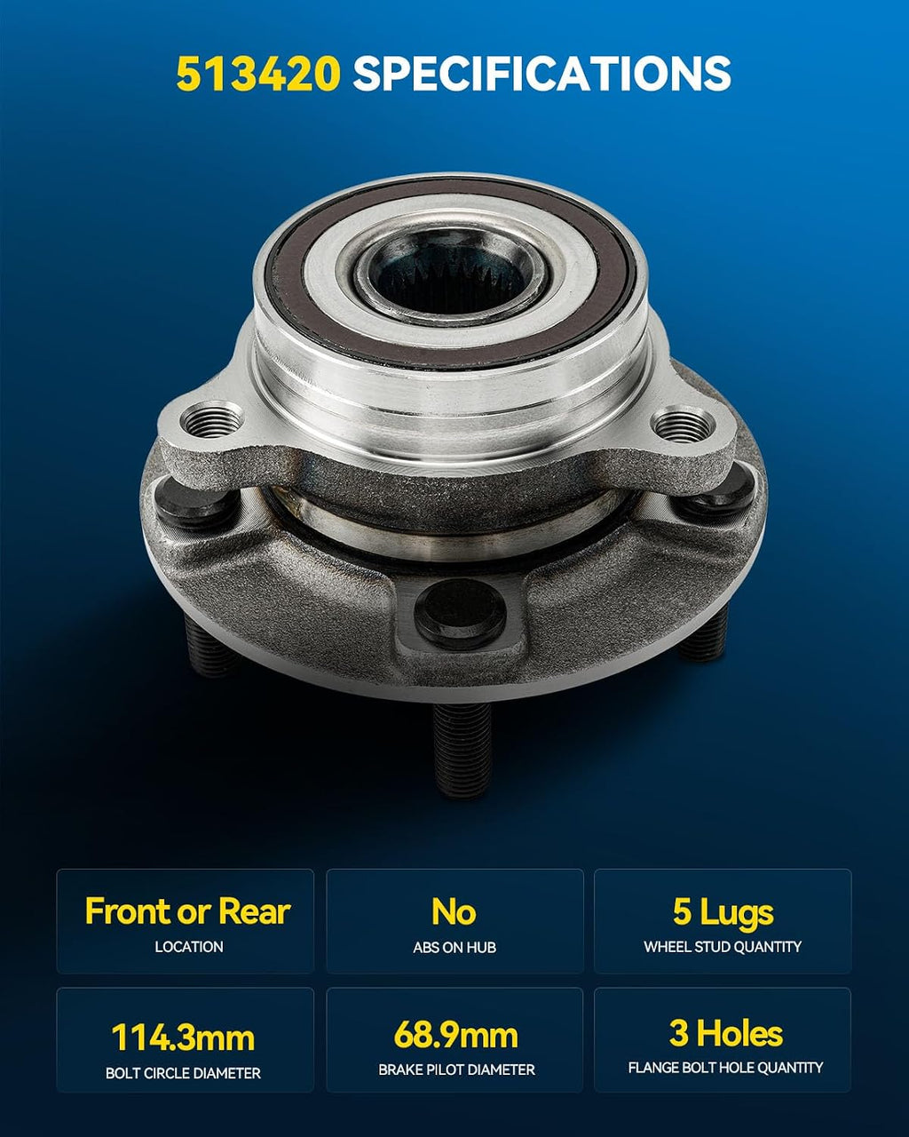 PHILTOP 513420 x2 Front or Rear Wheel Bearing Hub Assembly for Elantra