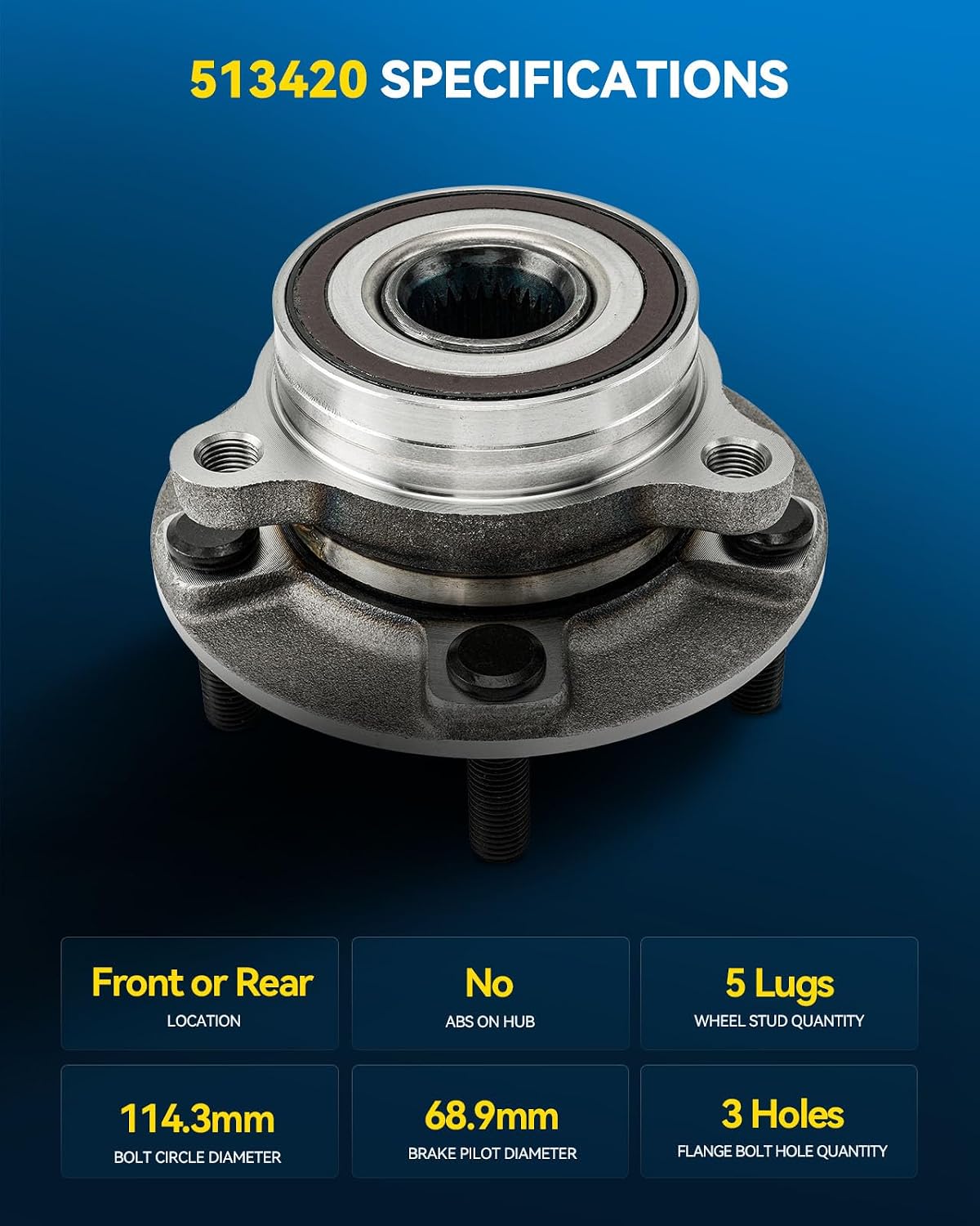 PHILTOP 513420 x2 Front or Rear Wheel Bearing Hub Assembly for Elantra