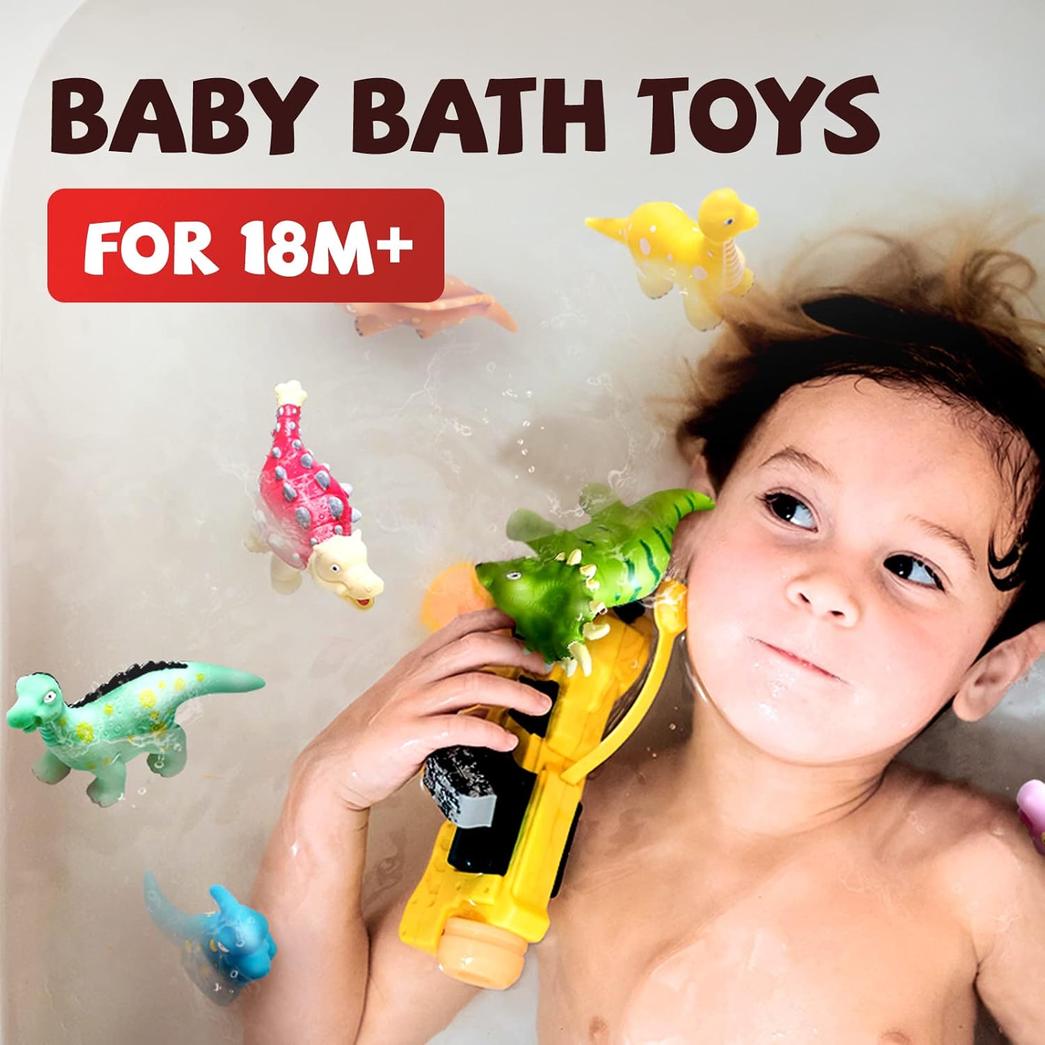 Dinosaur Bath Toys for Toddler, No Hole Baby Bathtub Shower Water Pool Toys