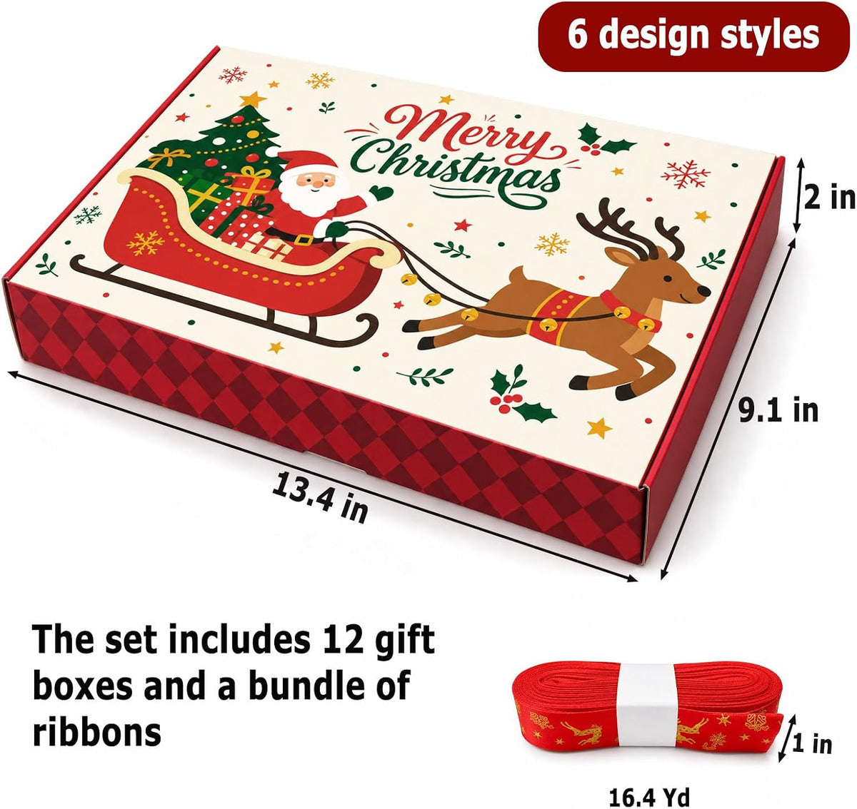 12 Christmas Gift Boxes with Lids, Holiday Present Boxes for Shirts
