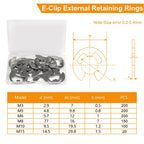 Juvielich 20Pcs M15 E-Clip Circlip, 304 Stainless Steel Snap Rings