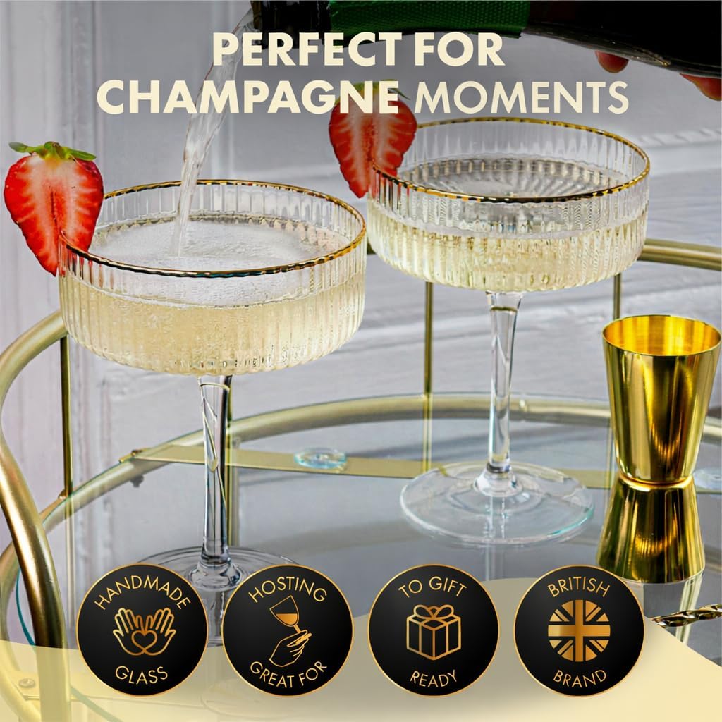 Luxury Espresso Martini Gifts | Gold Cocktail Shaker Set + 2 Espresso Martini Glasses - Cocktail Kit with Built-in