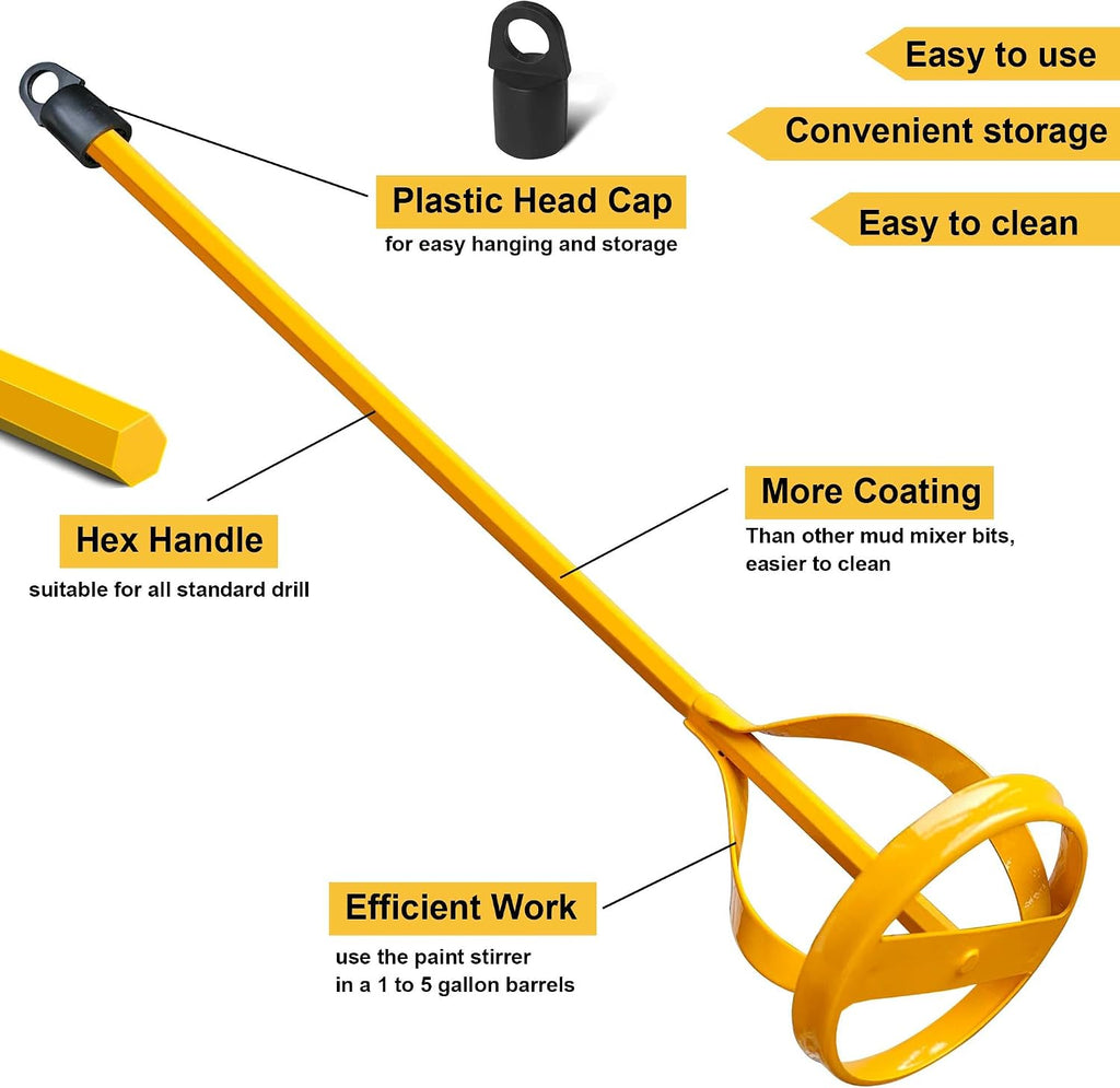 Paint and Mud Mixers, Paint Stirrer for Drill Bits in 1 to 5 Gallon Drums, Fits all Standard Drill Bits, Hex Head