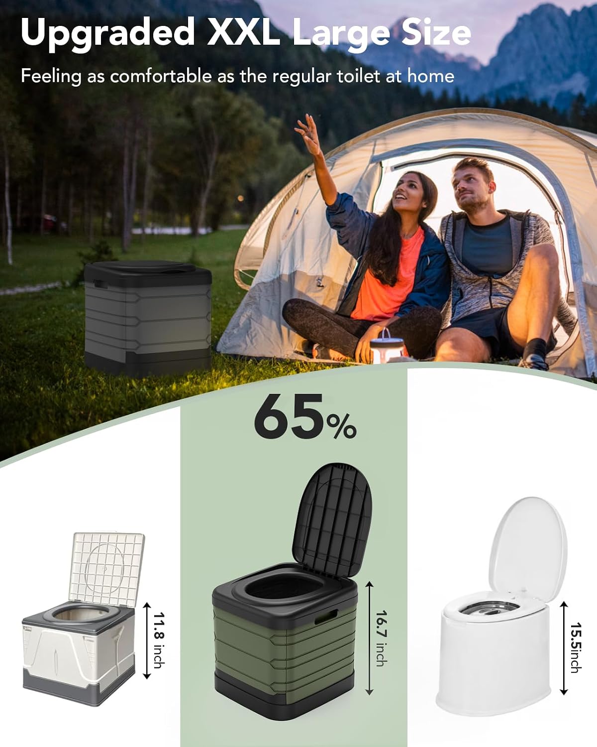 XXL Portable Toilet for Adults, Upgraded Camping Toilets Collapsible Toilet Extra Large 16.7-inch High Porta Potty