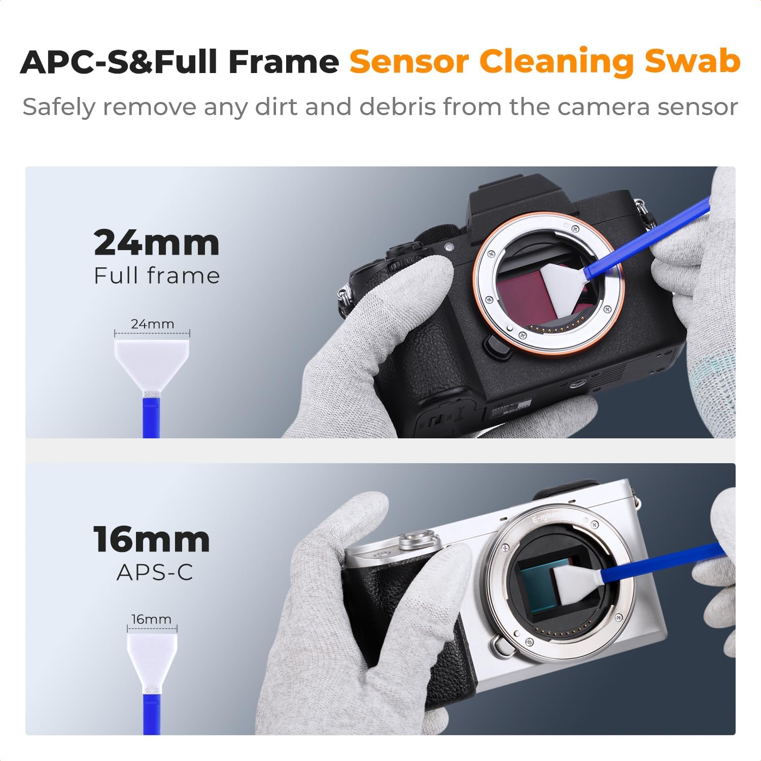 Professional Camera Cleaning Kit - Sensor Cleaner, APS-C & Full-Frame Swabs, Air Blower, Lens Brush, Gloves, Lens