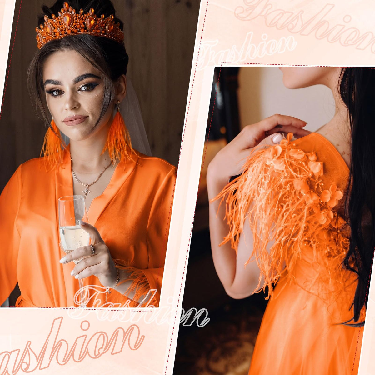 10 Yards Ostrich Feathers Trims 3-4 Inch Feathers Fringe, Orange