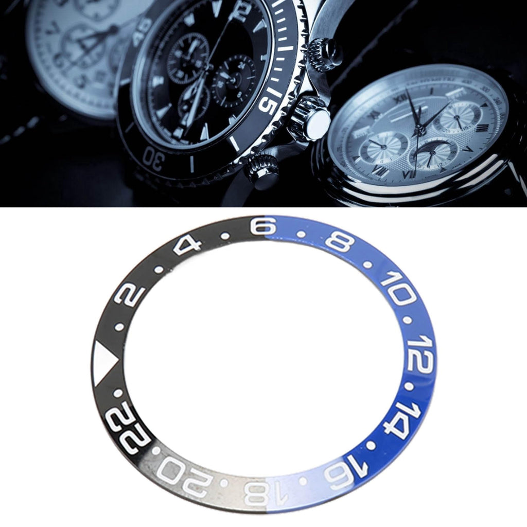 Ceramic Watch Bezel Insert Ring 38mm Black Blue White Characters