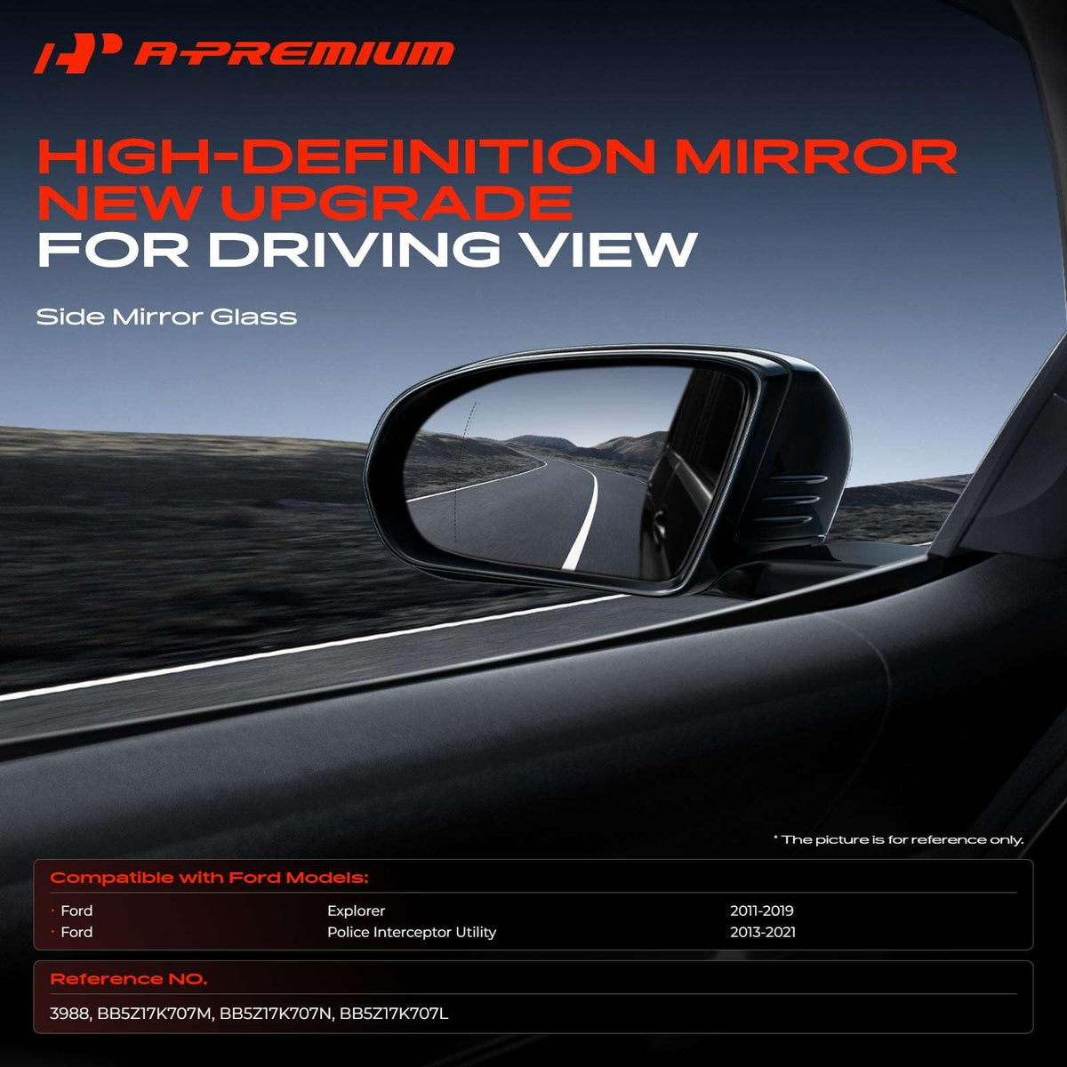 A-Premium Left Driver Side Heated Power Mirror Glass Compatible with Ford