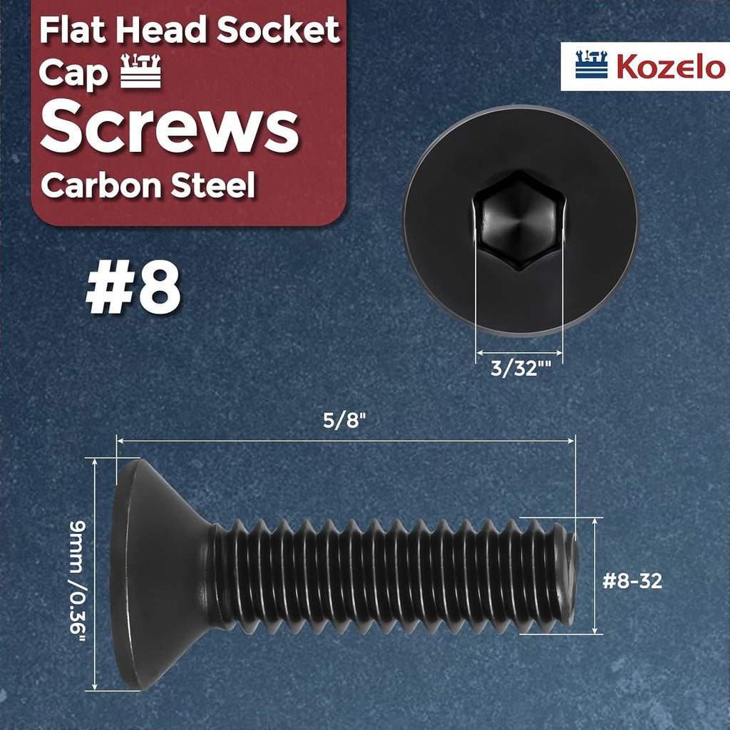 20Pcs #8-32x5/8 Flat Head Socket Cap Screw Countersunk Bolt