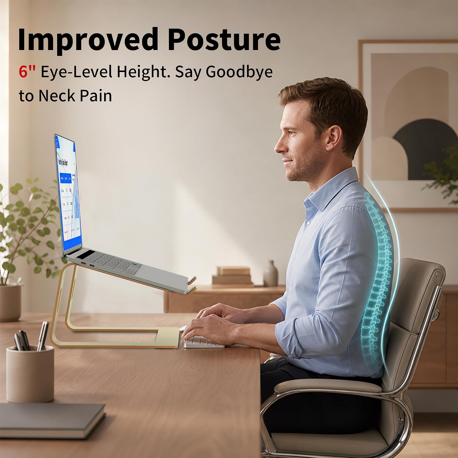 Ergonomic Laptop Stand, Premium 5mm Aluminum Riser for 10-15.6 Inch Notebook Computer, Tool-Free Detachable Elevator