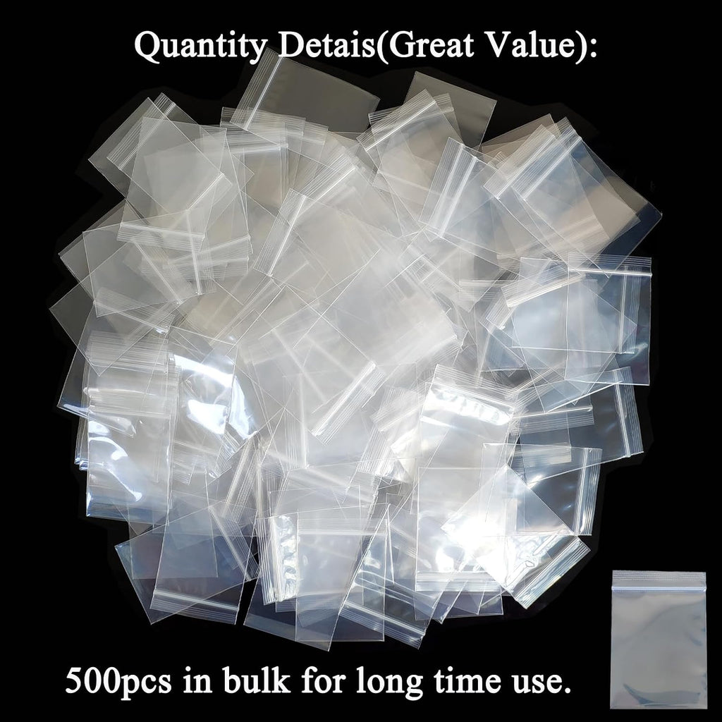 Small Plastic Bags 1" x 2" 500pcs for Tiny Items Storage & Packaging
