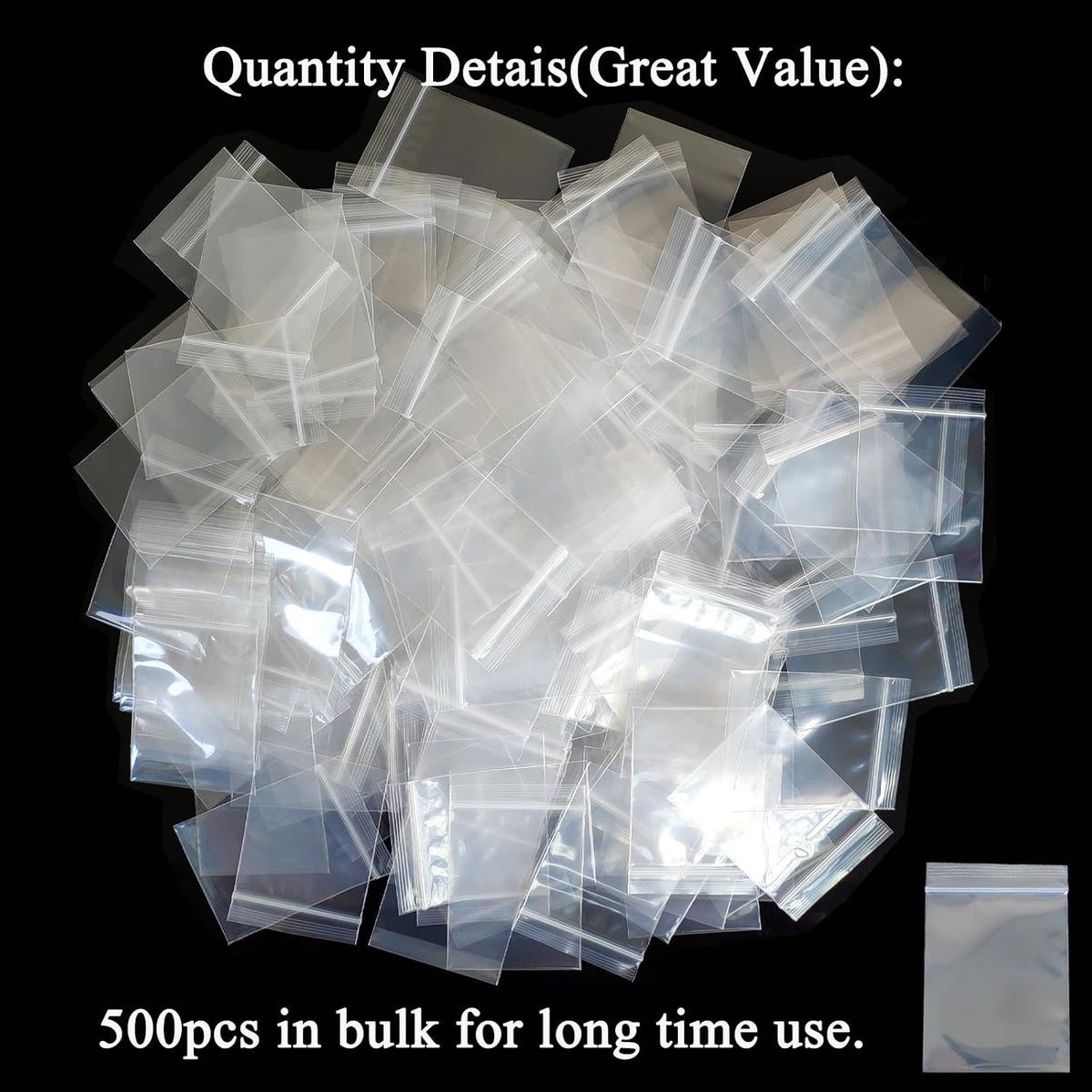 Small Plastic Bags 1" x 2" 500pcs for Tiny Items Storage & Packaging