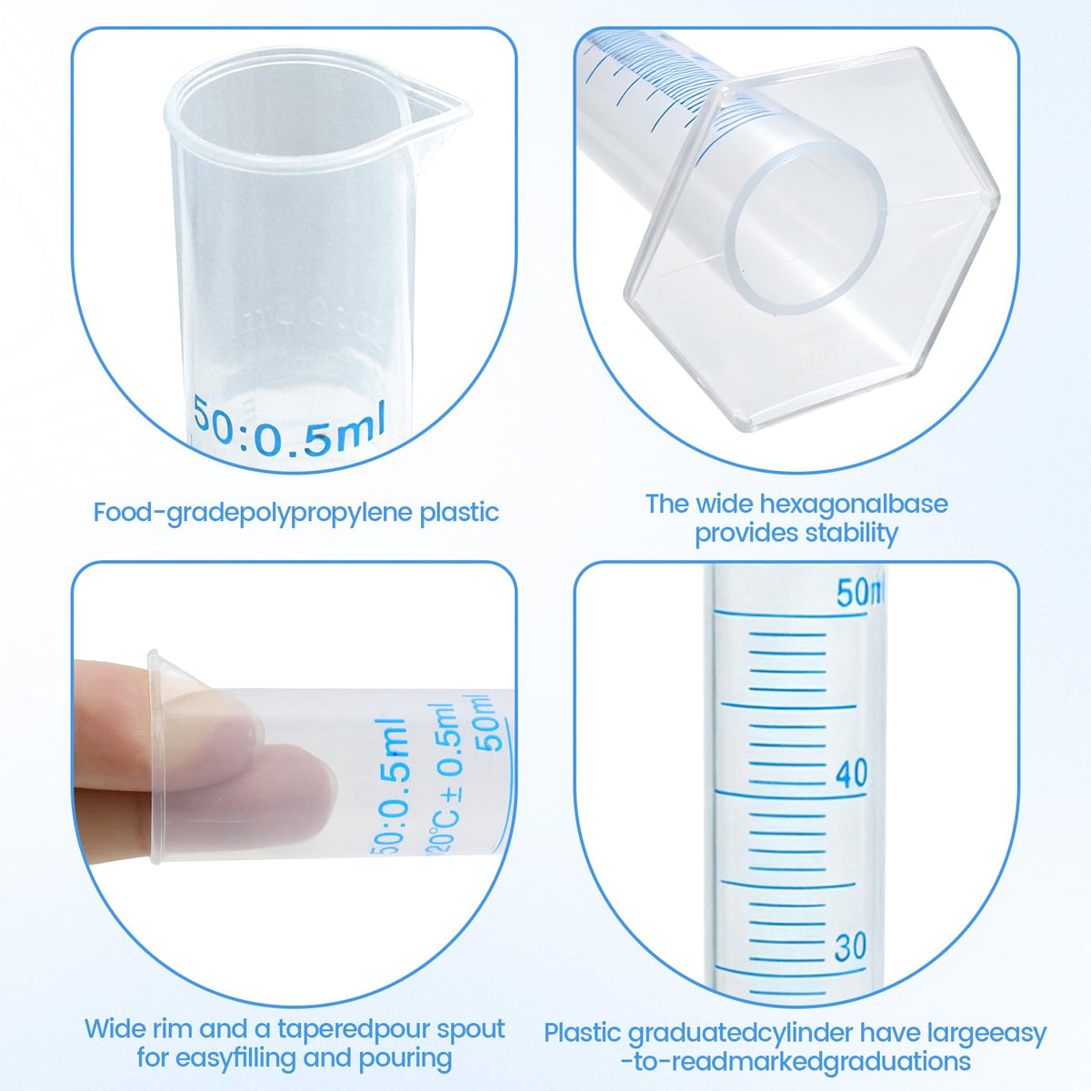 10 Pcs Plastic Graduated Measuring Cylinder 50ml, Lab Supplies