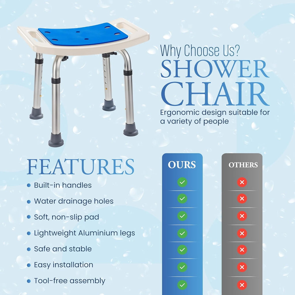 Dr.Kays Shower Chair for Inside Bathroom 350 lbs Shower Stool with Adjustable Height, Portable Heavy-Duty Bath Bench