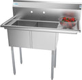 2 Compartment Stainless Steel NSF Commercial Kitchen Prep & Utility Sink with Drainboard - Bowl Size 14" x 16" x 11"