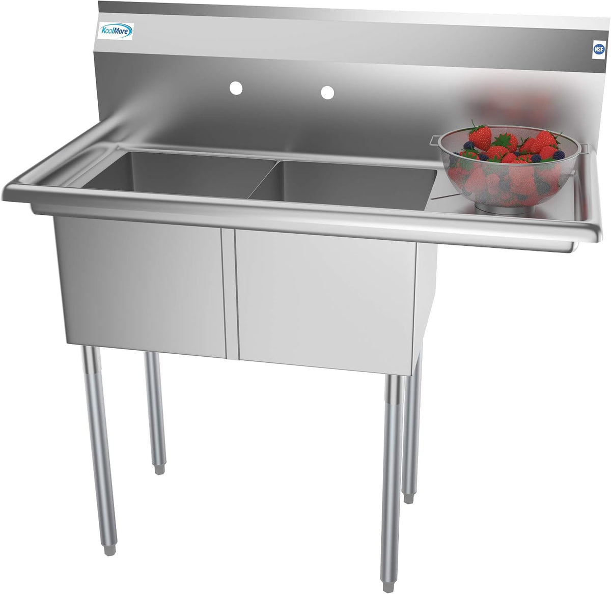 2 Compartment Stainless Steel NSF Commercial Kitchen Prep & Utility Sink with Drainboard - Bowl Size 14" x 16" x 11"